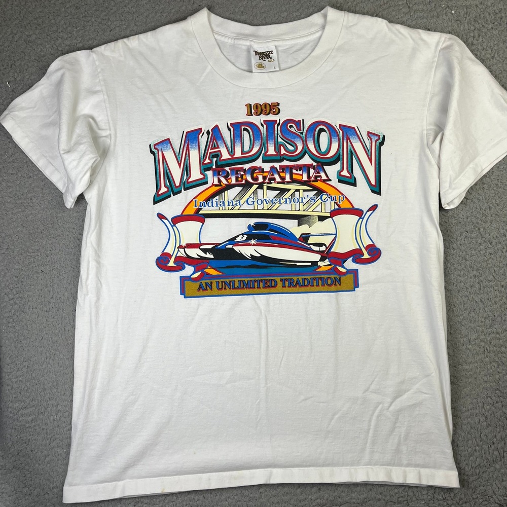 Madison Regatta Vintage Graphic Tee Tennessee River T-Shirt Men Large White 1995